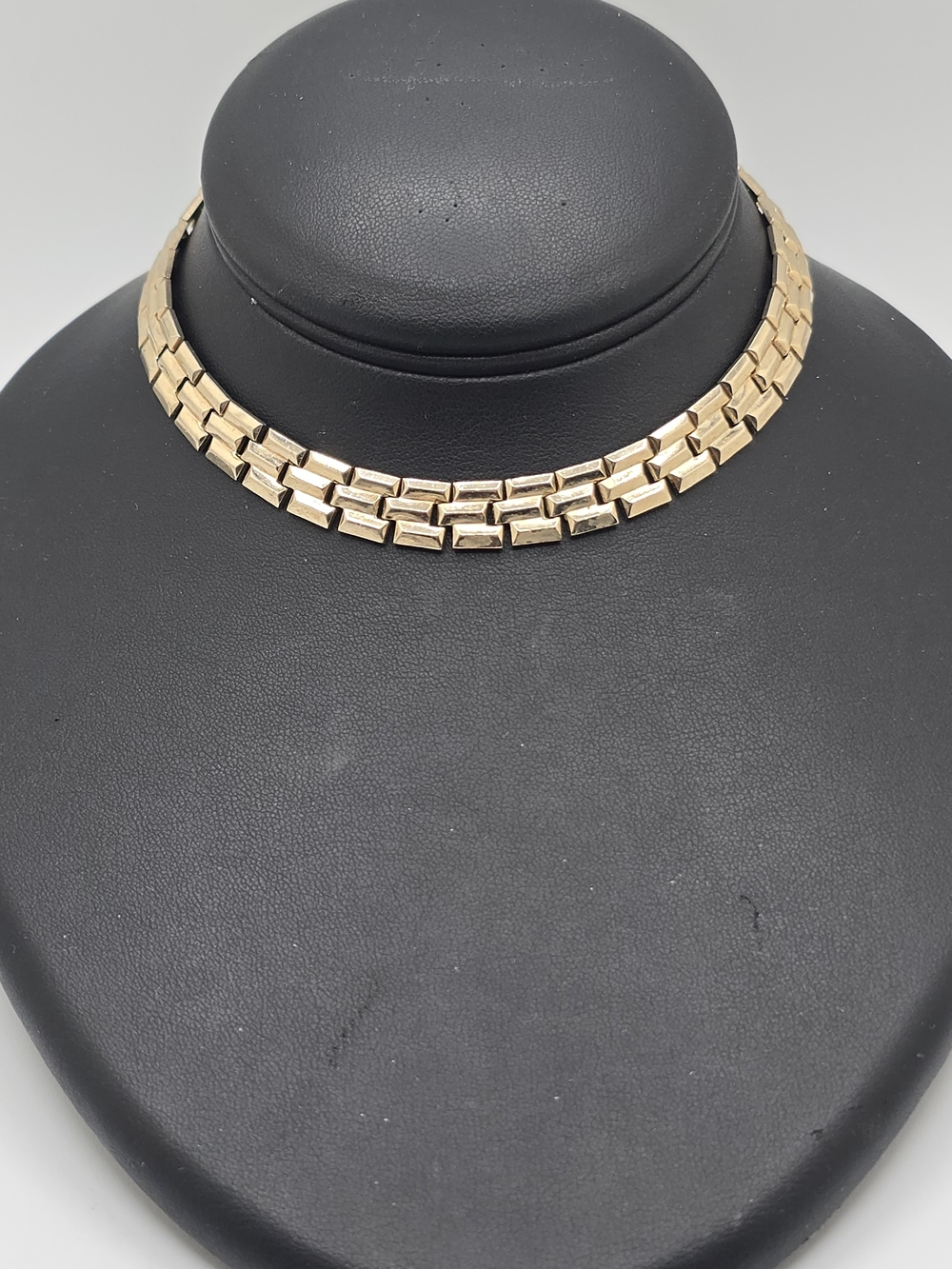 Vintage Gold Tone Triple Row Brick Link Choker Necklace Adjustable 12-15"
